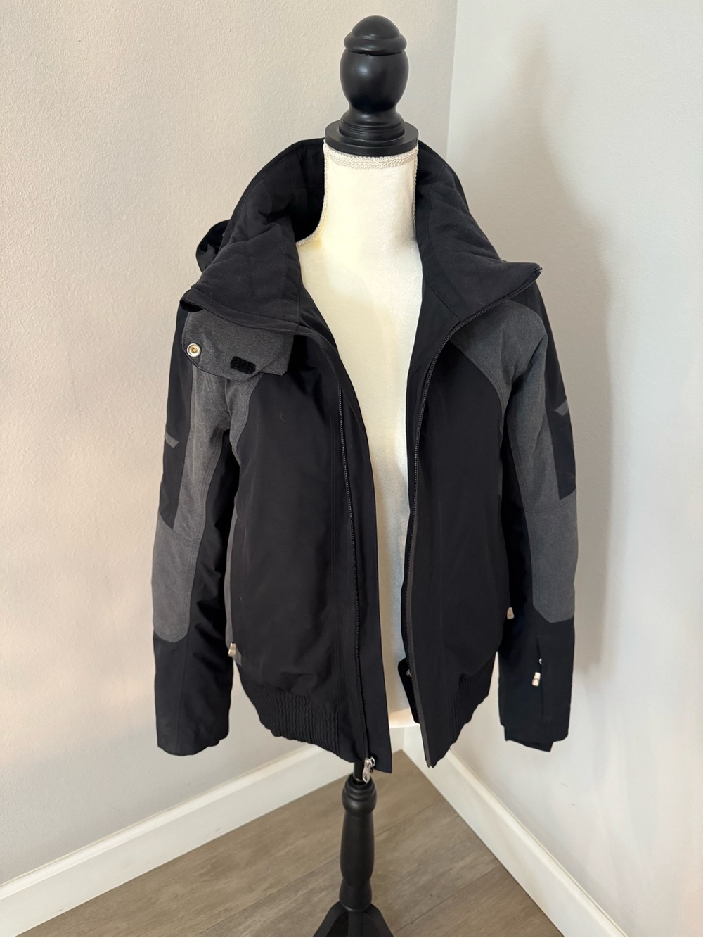 Spyder Black and Gray Hooded Kids Puffer Jacket